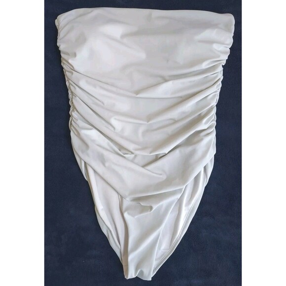 Ladies Victoria's Secret Ivory Bandeau Swimsuit W/Ruched Sides High Hip Size XL - Picture 1 of 9